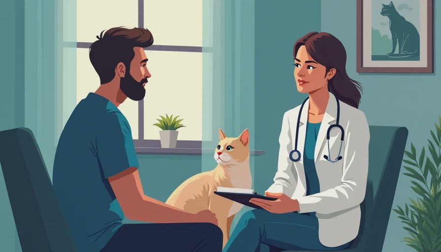 A veterinary professional reviewing early feline kidney health notes in a warm clinic setting.