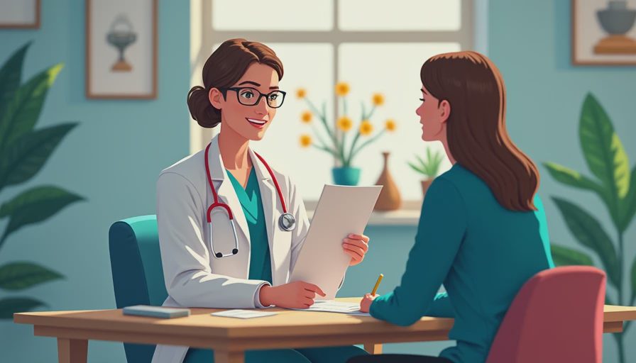 A veterinary professional discussing a structured diet trial and chronic health plan with a pet owner in a clinic.